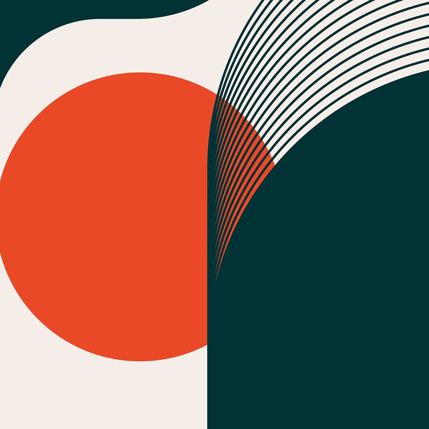  Sophisticated interplay of deep green shapes and vibrant circles
