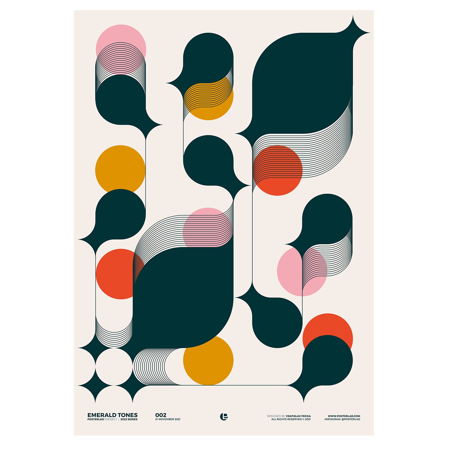 Emerald Tones poster with deep green organic shapes flowing gracefully